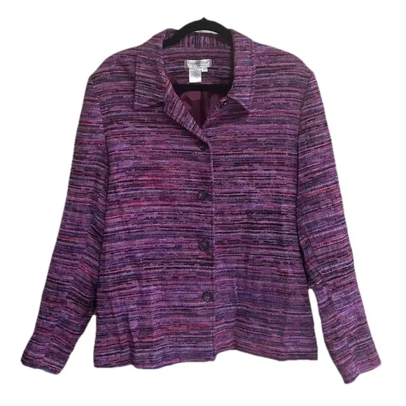 Coldwater Creek Blazer Jacket Size CL Purple Striped Textured Work Career - Picture 6 of 6